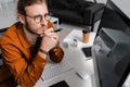 Angle view of pensive 3d visualizer