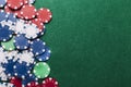 High angle view poker chips green table. High quality and resolution beautiful photo concept Royalty Free Stock Photo