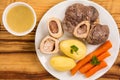 High angle view of a pot au feu, a french beef stew Royalty Free Stock Photo