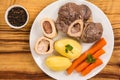 High angle view of a pot au feu, a french beef stew Royalty Free Stock Photo