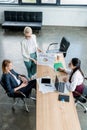 high angle view of professional businesswomen discussing project Royalty Free Stock Photo