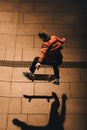 high angle view of professional skateboarder performing