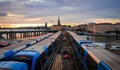 High angle view of railroad tracks against sky during sunset Royalty Free Stock Photo