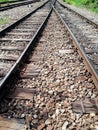 High angle view of railroad tracks which crosses Royalty Free Stock Photo