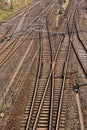 High angle view of railway tracks in Germany - multiple rail lines converging and receding into the distance Royalty Free Stock Photo