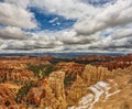 High angle view of the red rocks under the cloudy sky in the Bryce Canyon National Park, Utah, USA Royalty Free Stock Photo