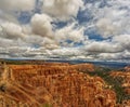 High angle view of the red rocks under the cloudy sky in the Bryce Canyon National Park, Utah, USA Royalty Free Stock Photo