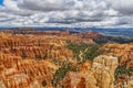 High angle view of the red rocks under the cloudy sky in the Bryce Canyon National Park, Utah, USA Royalty Free Stock Photo