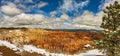 High angle view of the red rocks under the cloudy sky in the Bryce Canyon National Park, Utah, USA Royalty Free Stock Photo