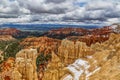 High angle view of the red rocks under the cloudy sky in the Bryce Canyon National Park, Utah, USA Royalty Free Stock Photo