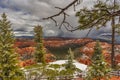 High angle view of the red rocks under the cloudy sky in the Bryce Canyon National Park, Utah, USA Royalty Free Stock Photo