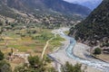 High angle view of river and fields in upper dir, kpk, Pakistan Royalty Free Stock Photo