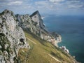 High angle view of the Rock of Gibraltar cliffs and the Mediterranean Sea, Gibraltar, United Kingdom, May 2008 Royalty Free Stock Photo