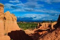 High angle view of the rocks and wild plants under the cloudy sky at the Tatacoa Desert, Colombia Royalty Free Stock Photo