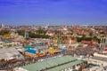 High angle view on the rollercoaster OLYMPIA LOOPING on the oktoberfest in munich with blue sky