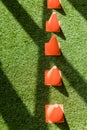 high angle view of row of safety cones standing Royalty Free Stock Photo