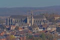 High angle view Saint Waltrude church in Mons