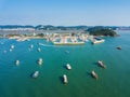 High angle view of the sea with many boat in Daebudo Island,South Korea.