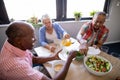 High angle view of senior people having salad and juice Royalty Free Stock Photo