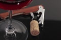High angle view with shallow depth of field of a glass of red wine with a sommelier tools Royalty Free Stock Photo