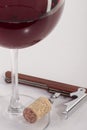 High angle view with shallow depth of field of a glass of red wine with a sommelier tools Royalty Free Stock Photo