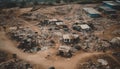 High angle view shows polluted African garbage dump with dangerous bulldozer generated by AI