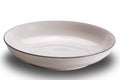 High angle view of single empty brown ceramic bowl with gray edge