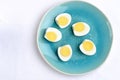 High angle view sliced eggs on plate