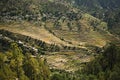 High angle view of small village with terraced field, Uttarkashi District, Uttarakhand, India