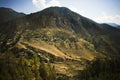 High angle view of small village with terraced field, Uttarkashi District, Uttarakhand, India