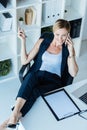 high angle view of smiling businesswoman