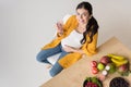 high angle view of smiling pregnant woman Royalty Free Stock Photo