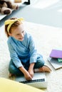 high angle view of smiling redhead child