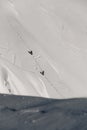 High angle of view snow covered mountain slope with people climbing up on it Royalty Free Stock Photo