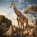 High angle view of Somali Giraffe Made With Generative AI illustration