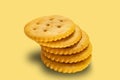 High angle view stack of salted round crackers Royalty Free Stock Photo