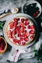 Strawberry sponge cake top view