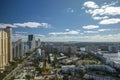 High angle view of Sunny Isles Beach city with expensive highrise hotels and condo buildings on Atlantic ocean shore