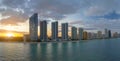 High angle view of Sunny Isles Beach city at sunset with expensive highrise hotels and condo buildings over beachfront Royalty Free Stock Photo