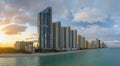 High angle view of Sunny Isles Beach city at sunset with expensive highrise hotels and condo buildings over beachfront Royalty Free Stock Photo