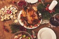 High angle view of table served for Christmas family dinner. Tab Royalty Free Stock Photo