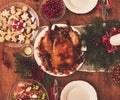 High angle view of table served for Christmas family dinner. Tab Royalty Free Stock Photo