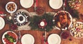 High angle view of table served for Christmas family dinner. Tab Royalty Free Stock Photo