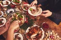 High angle view of table served for Christmas family dinner. Tab Royalty Free Stock Photo