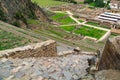 High angle view of the terraces and souvenir market in Ollantaytambo