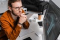 Angle view of thoughtful digital designer