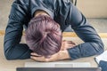 High angle view of tired businessman sleeping while calculating Royalty Free Stock Photo