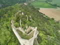 high angle view to a castle ruin in the woods Royalty Free Stock Photo