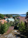 High angle view of townscape against clear blue sky Royalty Free Stock Photo