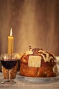 High angle view of traditional homemade Slava cake bread on table Royalty Free Stock Photo